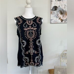 Banana Republic Black Blouse with Pink Embroidery